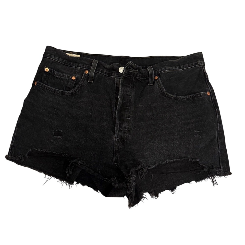 Levis Premium 501 Original Shorts Washed Black Denim Button Fly Cut Off 34